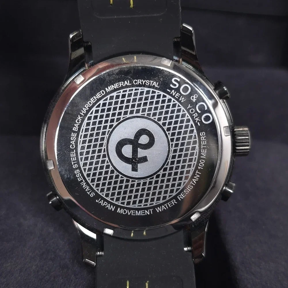 SO & CO NY New Mens Watch Analog Digital Black Yellow Sport 100M Water Resistant